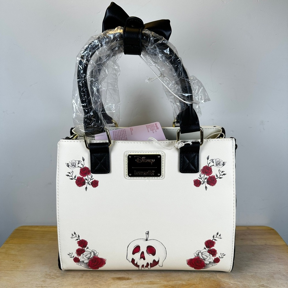 Loungefly Disney Snow White Roses Tote Bag Handbag Velvet Satchel Crossbody Bow - Picture 3 of 16
